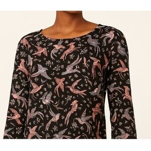 LOFT Outlet Black Bird Floral Print Long Sleeve Blouse Top Women's Size M
